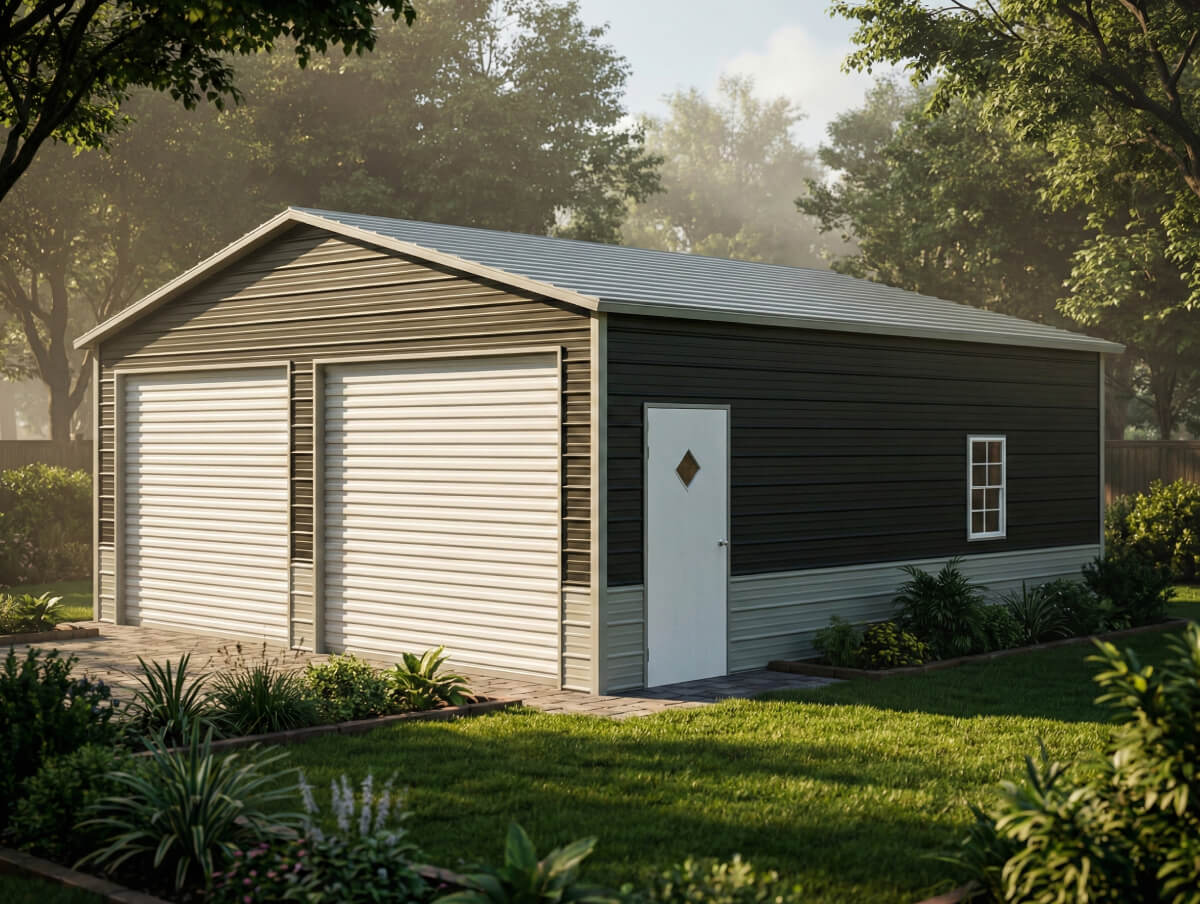 Fully enclosed steel garage from Alabama Carports