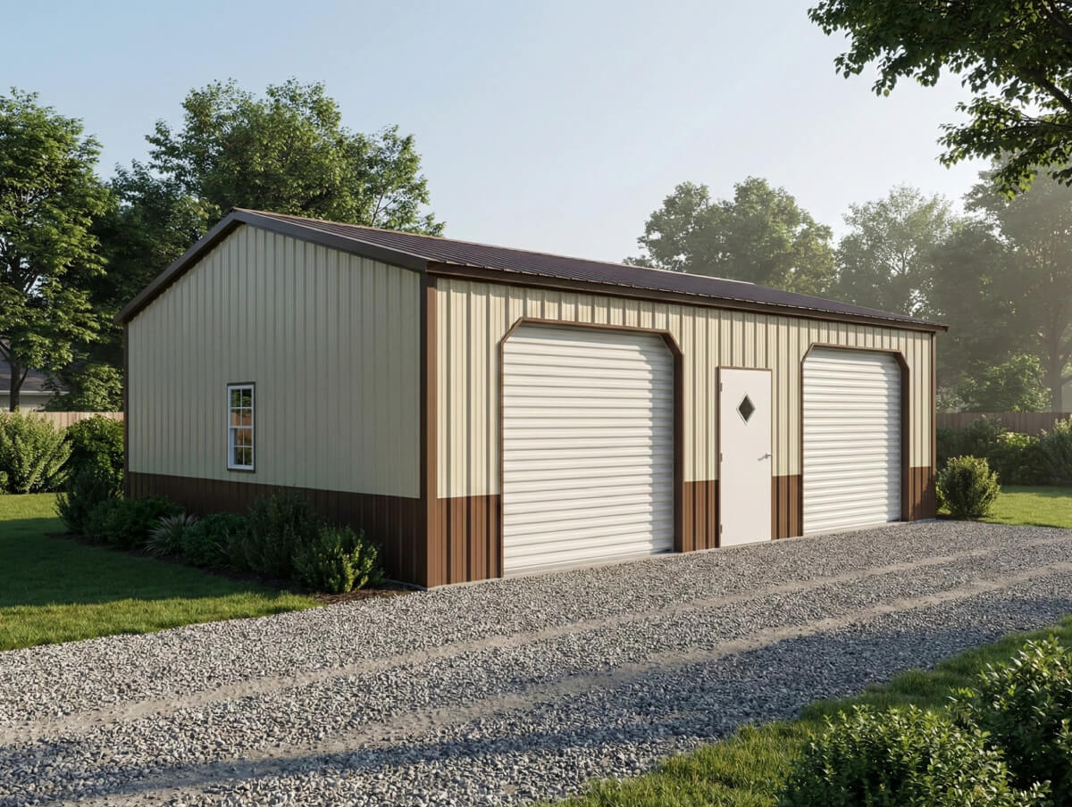 Fully enclosed with side-entry garage doors from Alabama Carports